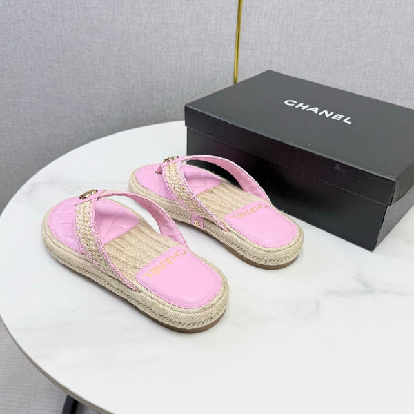 CC 26s Flip Flops Quilted Espadrille Pink Leather 972715