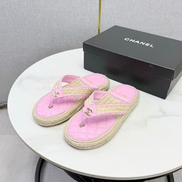 CC 26s Flip Flops Quilted Espadrille Pink Leather 972715