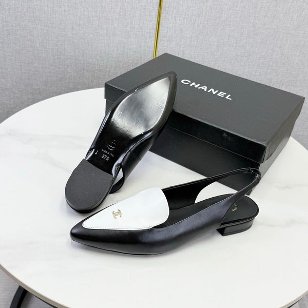 CC 26s Pointed Slingback Flat Black White Sheepskin 972780