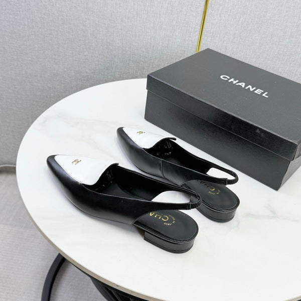 CC 26s Pointed Slingback Flat Black White Sheepskin 972780