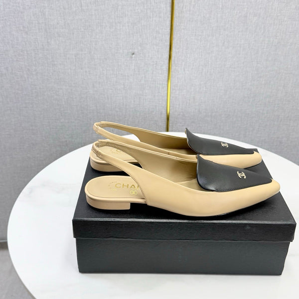 CC 26s Pointed Slingback Flat Black Beige Sheepskin 972781