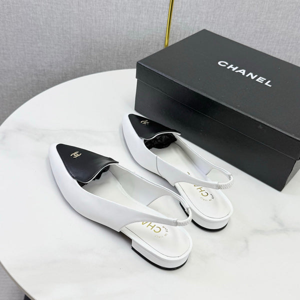 CC 26s Pointed Slingback Flat Black White Sheepskin 972782