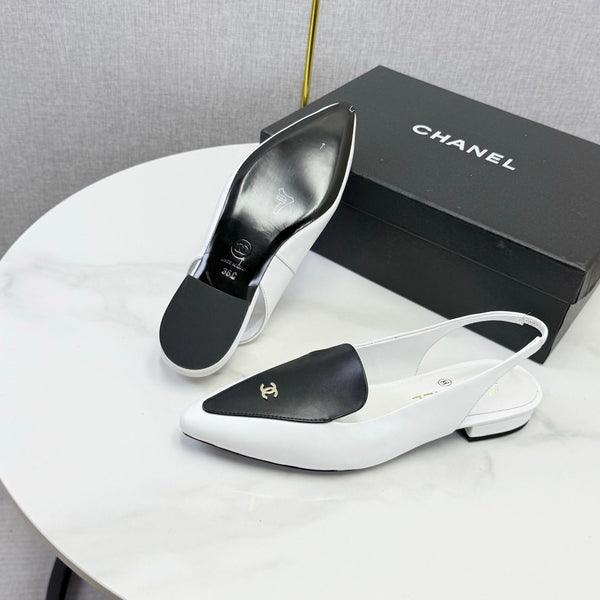 CC 26s Pointed Slingback Flat Black White Sheepskin 972782