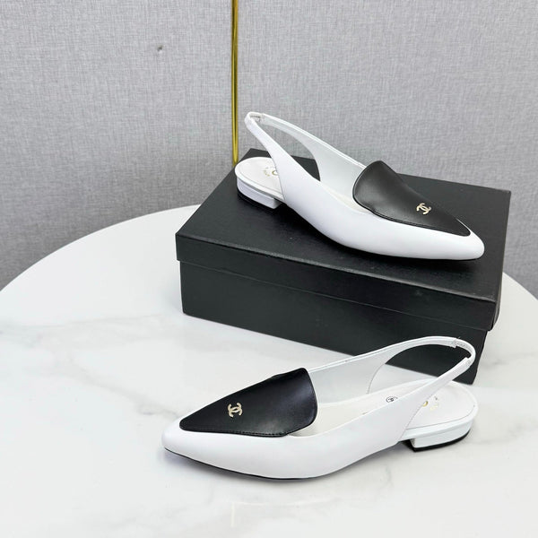 CC 26s Pointed Slingback Flat Black White Sheepskin 972782