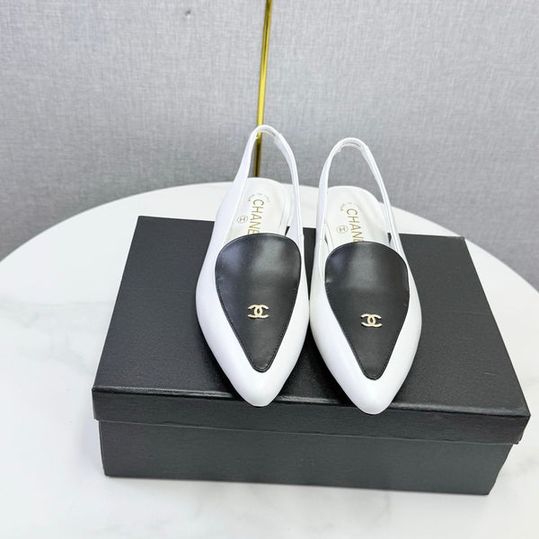 CC 26s Pointed Slingback Flat Black White Sheepskin 972782