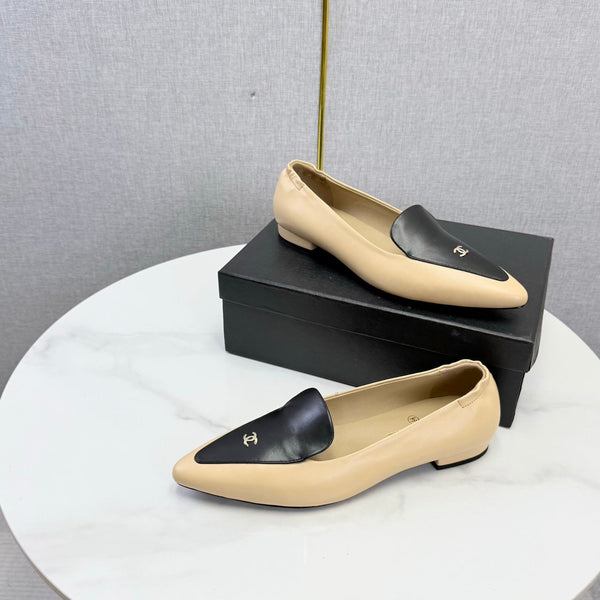 CC 26s Pointed Loafers Black Beige Sheepskin 972786