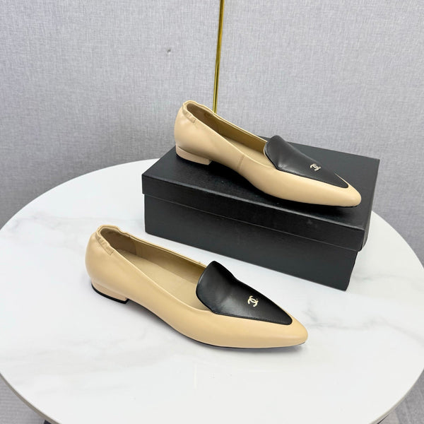 CC 26s Pointed Loafers Black Beige Sheepskin 972786