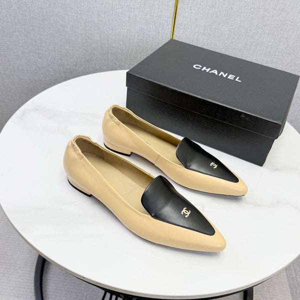CC 26s Pointed Loafers Black Beige Sheepskin 972786
