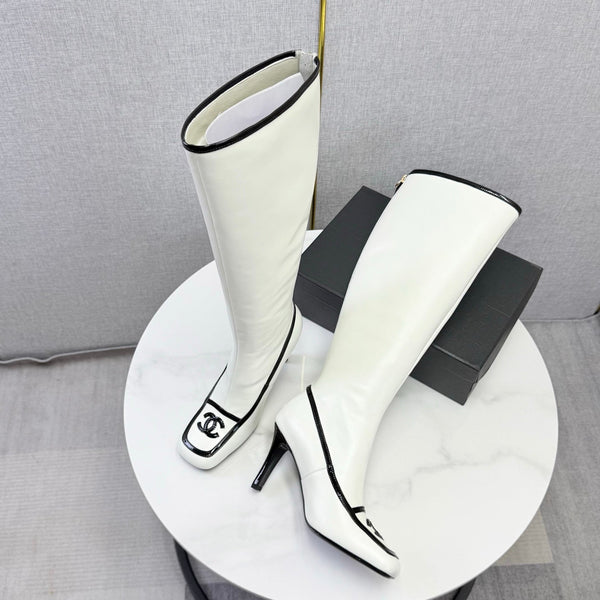CC 26s Silhouette Long Boots White Black Sheepskin 972809