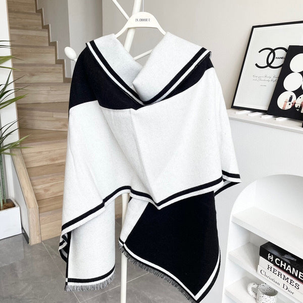 CC Scarf 195 CM Black Mix White Cashmere And Wool 418443
