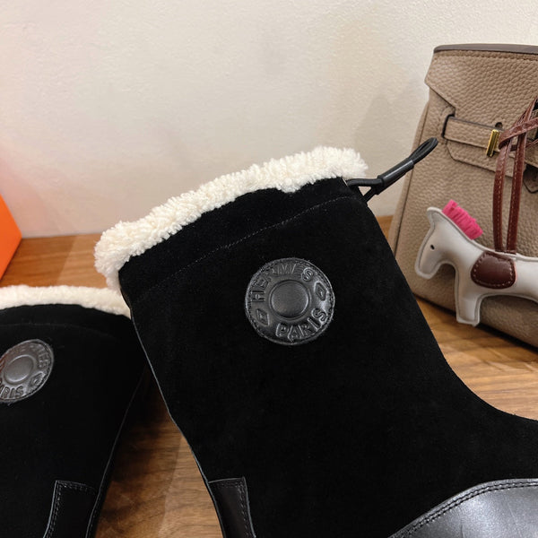 HM 26S Journey Botines 4cm Black Suede Shearling 110579