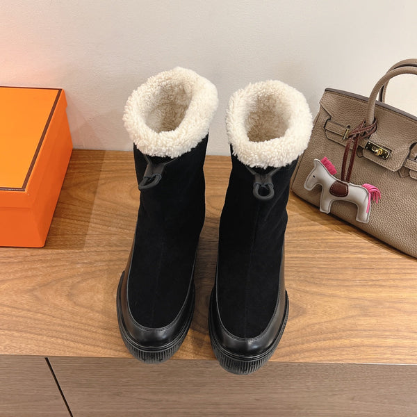 HM 26S Journey Botines 4cm Black Suede Shearling 110579