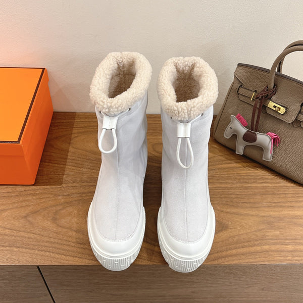 HM 26S Journey Botines 4cm White Suede Shearling 110580