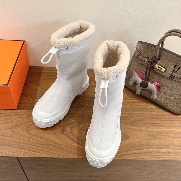 HM 26S Journey Botines 4cm White Suede Shearling 110580
