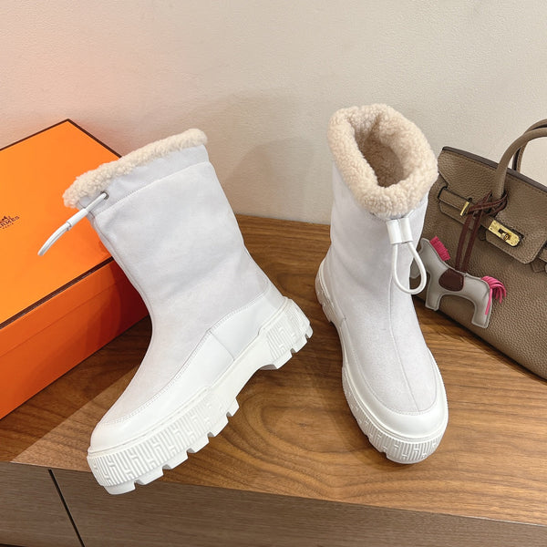 HM 26S Journey Botines 4cm White Suede Shearling 110580