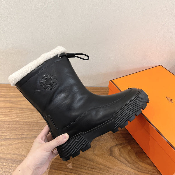 HM 26S Journey Botines 4cm Black Leather Shearling 110582