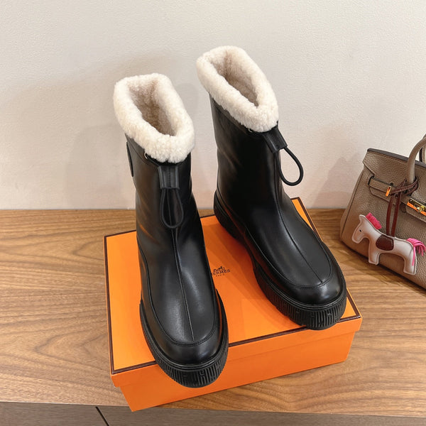 HM 26S Journey Botines 4cm Black Leather Shearling 110582