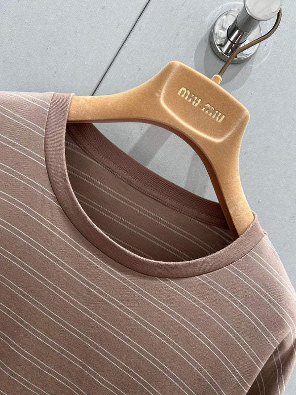 Miu Miu 25 Striped Long-sleeved T-shirt Brown Cotton 211207