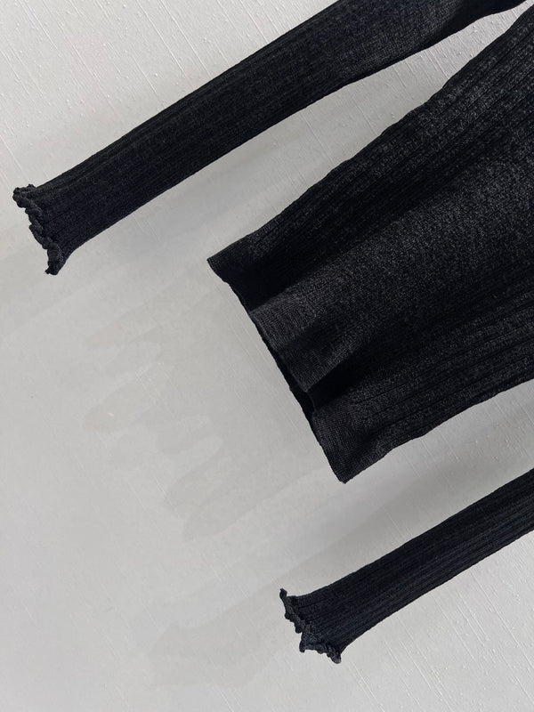 CC 26S Ribbed Knit Long-Sleeve Black Linen Cotton 349013