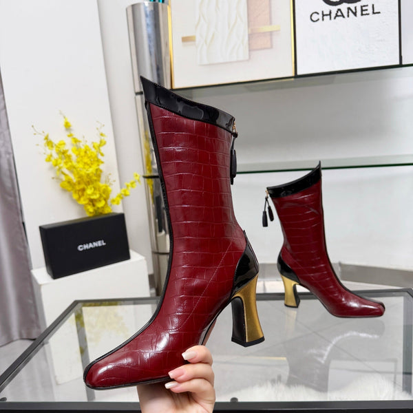 CC 26 FW Ankle Boots 8.5cm Burgundy Crocodile-Embossed Leather 919939