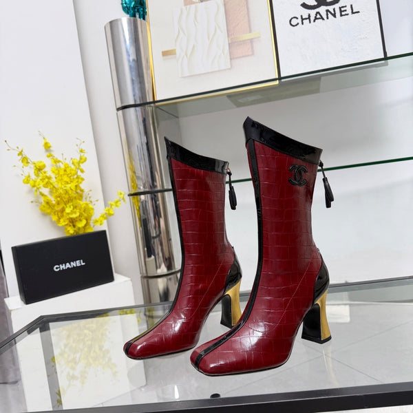 CC 26 FW Ankle Boots 8.5cm Burgundy Crocodile-Embossed Leather 919939