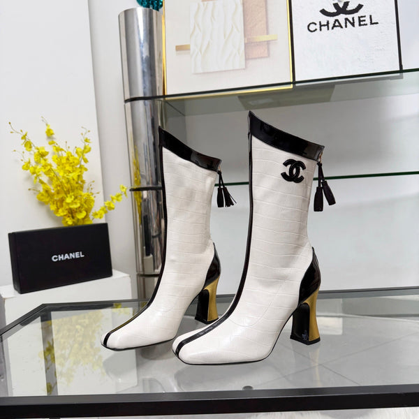 CC 26 FW Ankle Boots 8.5cm Black White Crocodile-Embossed Leather 919940