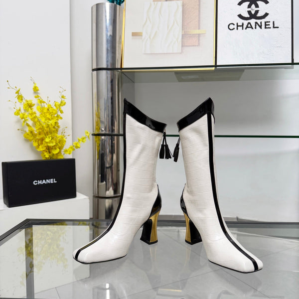 CC 26 FW Ankle Boots 8.5cm Black White Crocodile-Embossed Leather 919940