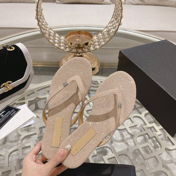 cc thongs beige silver cotton silk