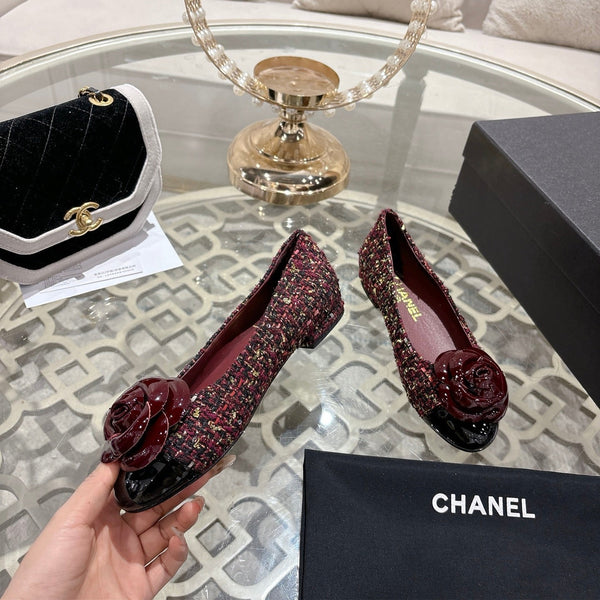 CC 26s Camellia Ballet Flat Burgundy Leather Tweed 736497