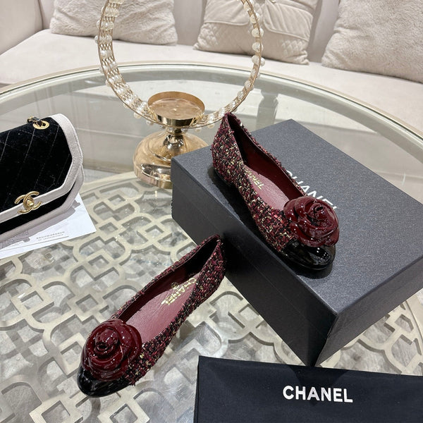 CC 26s Camellia Ballet Flat Burgundy Leather Tweed 736497