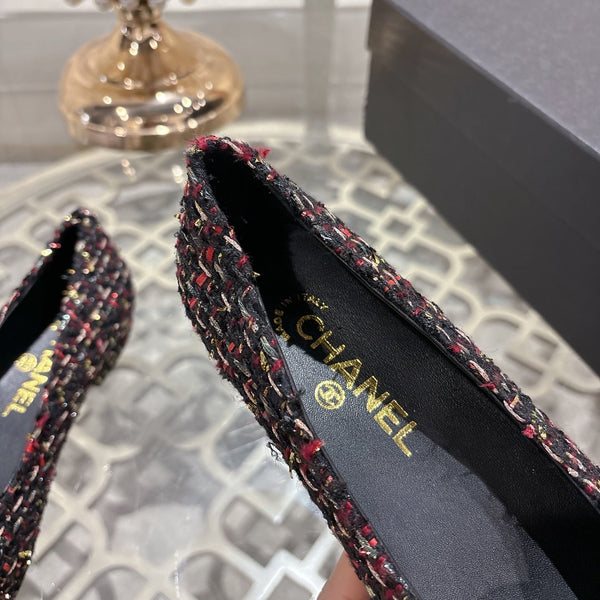 CC 26s Camellia Ballet Flat Black Colorful Leather Tweed 736498