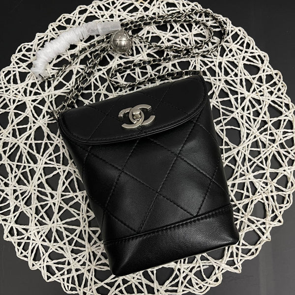 CC Phone Holder Bag 17cm Black Lambskin