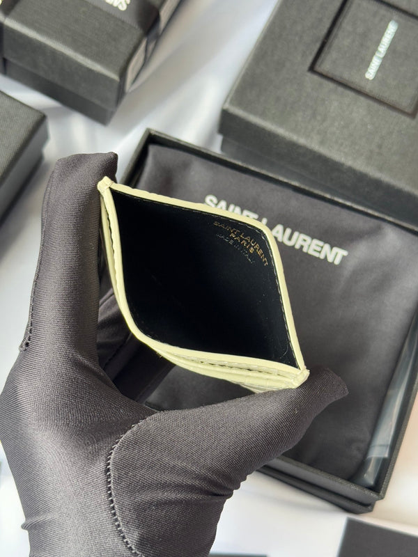 YSL Card Holder 10cm Wallet Cream Gold Crocodile Leather 240565