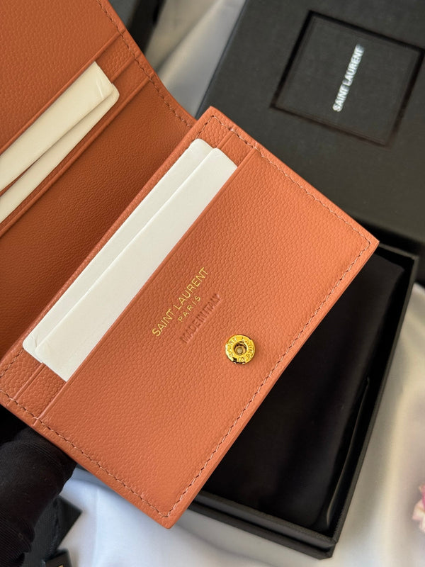 YSL Wallet Light Brown Gold Cowhide 240586