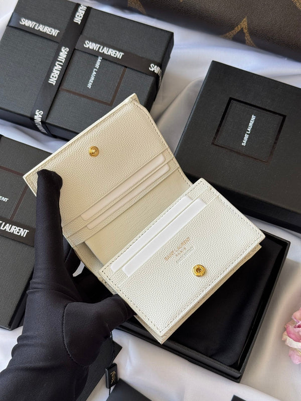 YSL Wallet White Gold Cowhide 240578