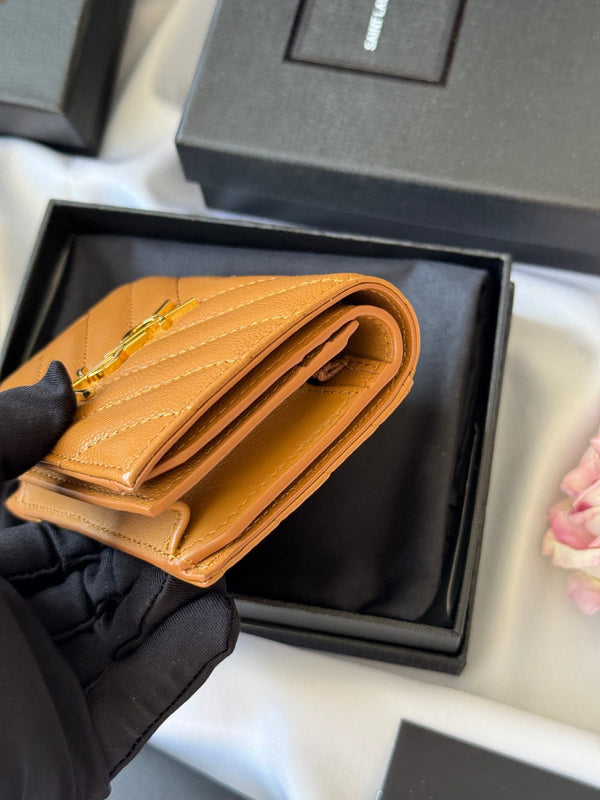 YSL Wallet Brown Gold Cowhide 240576