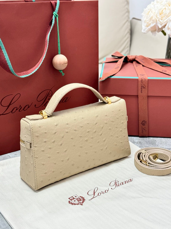 LP Extra Pouch L23 Apricot Ostrich Pattern Leather