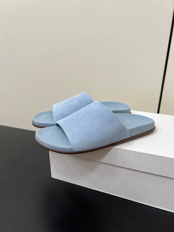 The Row Slippers In Baby Blue Suede 340021