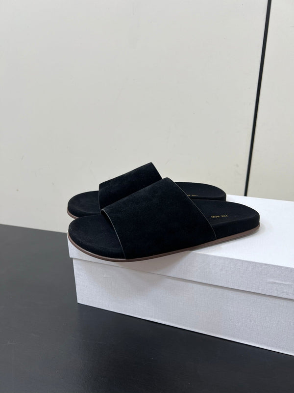 The Row Slippers In Black Suede 340025