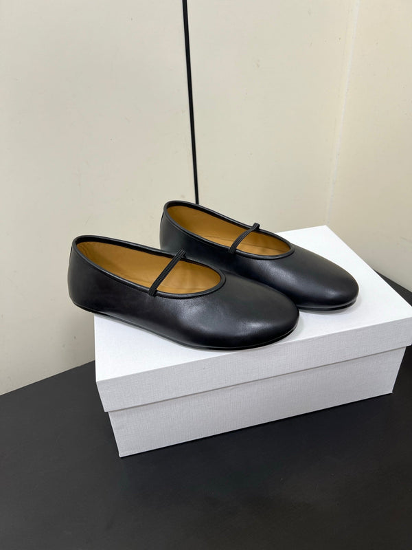 The Row Elastic Ballet Slipper In Black Calfskin 340036