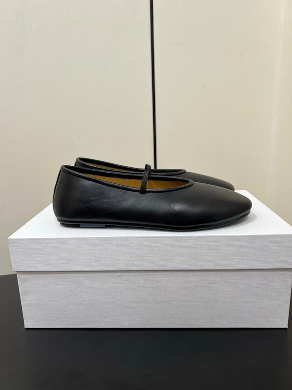 The Row Elastic Ballet Slipper In Black Calfskin 340036