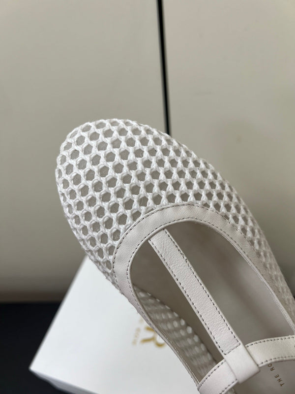 The Row 25ss Square T-Strap Flat White Mesh Cowhide 340040