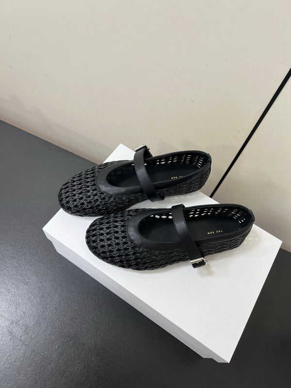 The Row 25ss Mary Jane Flat Black Mesh Cowhide 340043