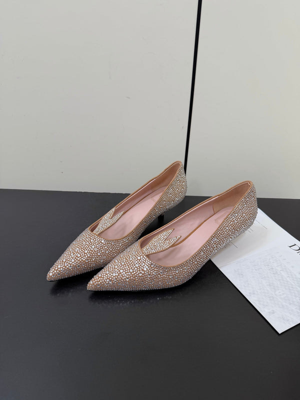 CD Heel Pointed Toe Rhinestone Slingback 3.5 Gold Suede 619566