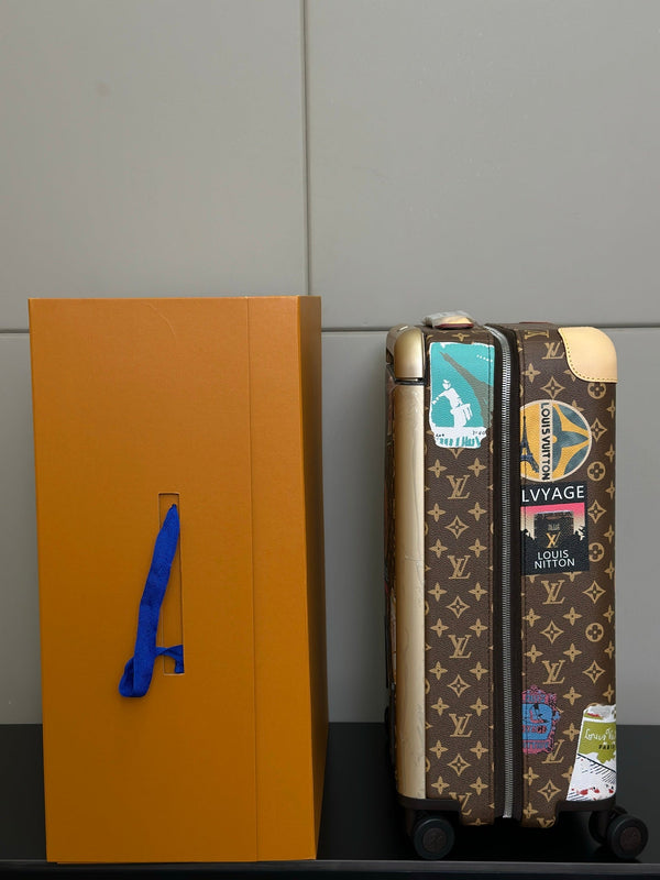 LV 2025 Horizon 55 Travel Stickers Suitcase Brown Beige Canvas Cowhide 273844