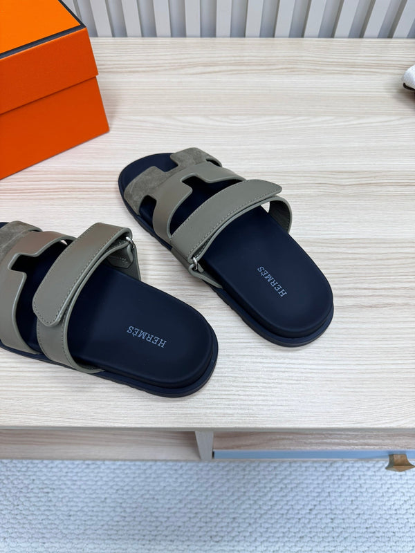 HM Chypre Sandal In Grey Green Cowhide And Suede 968868