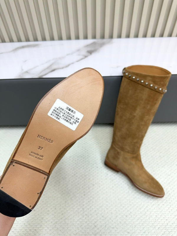 HM 25ss Kelly Buckle Riding Boots Brown Suede 576116