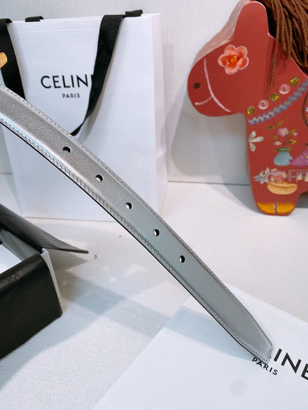 Celine Triomphe Oval Belt 2.5cm Sliver Calfskin 203769