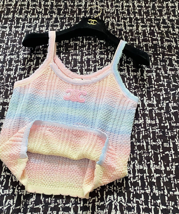 Celine 25 Sleeveless Knitted Top Pastel Colorful Wool