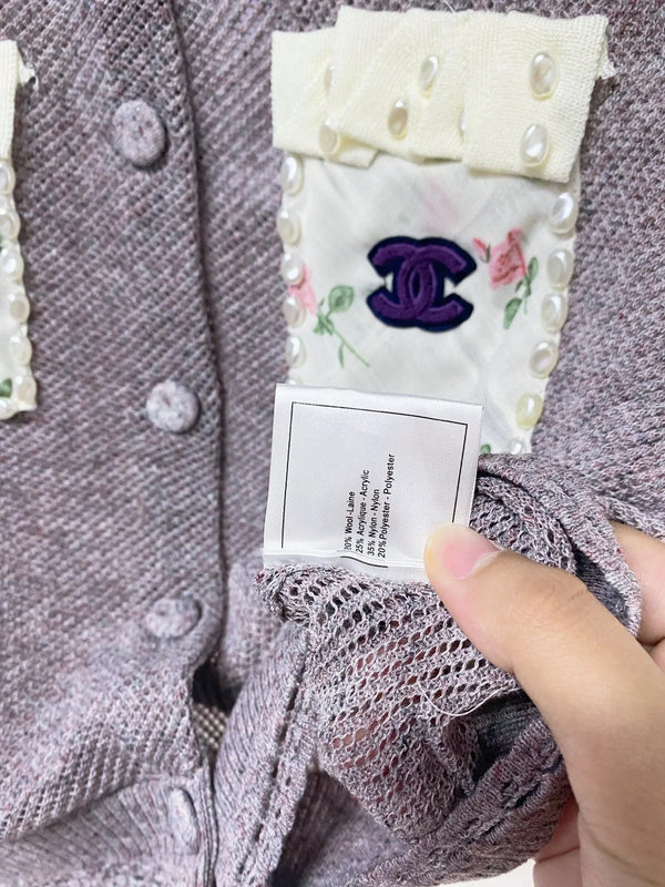 CC 2026 Lace Trim Knit Vest Purple Floral Details Wool Laine 463560